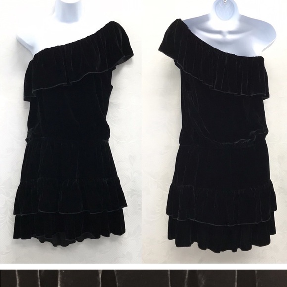 NWT Joie Kolda Velvet Black One Shoulder Ruffle Mini Dress sz XS Luxe - Picture 5 of 17